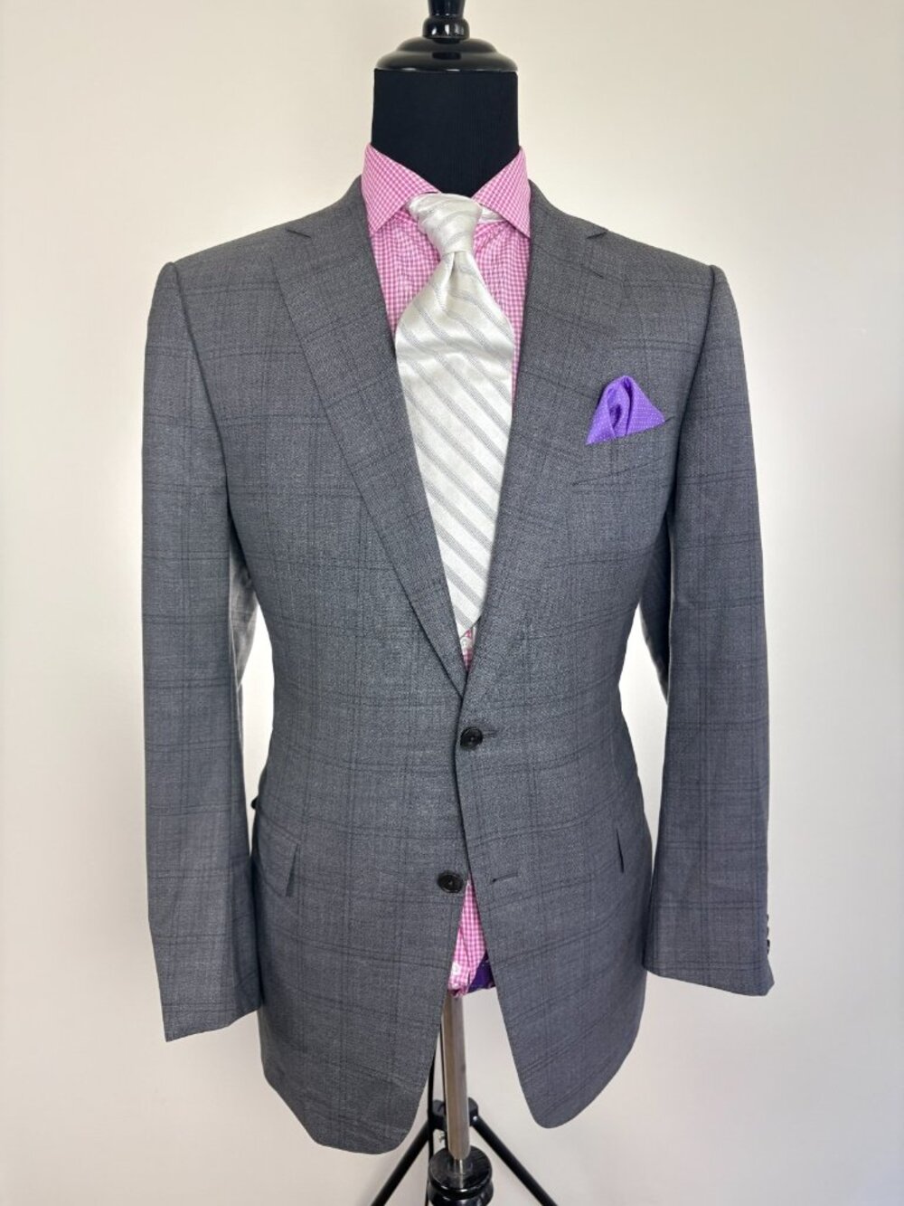 Gorgeous Ermenegildo ZEGNA Modern 2-Button Gray Windowpane Sport Jacket 46 L / R